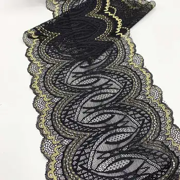 

3y/lot 18-22.50cm Stretch Lace Trims Black Gold For Clothing Accessories Dress Sewing Applique Costume Lace Fabrics Bra Lingerie