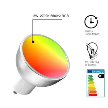 

Dimmable RGB Smart Bulb WiFi GU10 RGBW 5W Led Dimmable Compatible With Alexa & Google Home Remote Control By Smartphone Tablet