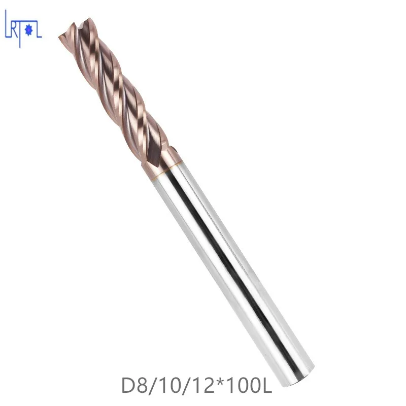 

3PCS HRC50 D8/10/12*L100mm 4 Flutes Extra Long Tungsten Carbide Flat Square End Mill Set CNC Tool Milling Cutter of Machine