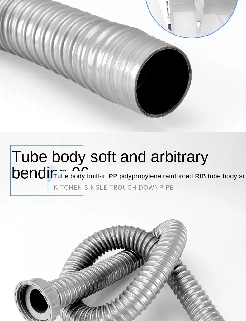 Tuyau De Vidange D'évier Cuisine En Acier Inoxydable - Avec Tube Dur Amovible Et Filtre à Tirette - Gris 114 Mm