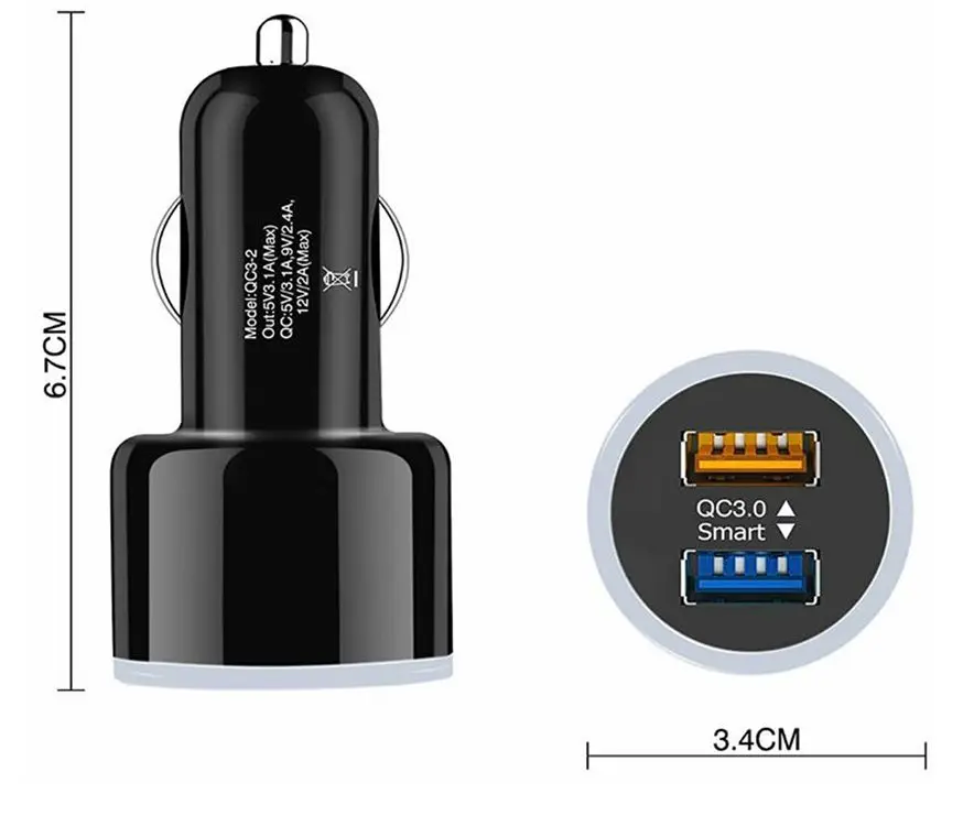 QC3.0 USB Автомобильное зарядное устройство 18 Вт Быстрая зарядка для смартфона двойной USB прикуриватель супер быстрое автомобильное зарядное устройство для мобильного телефона