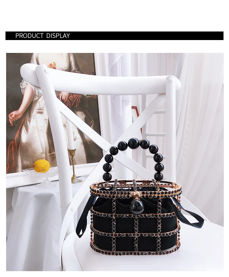 Diamonds Basket Evening Clutch Bags Women Hollow Out Beaded Alloy Metallic Cage Handbags And Purses Ladies Dinner Fashion