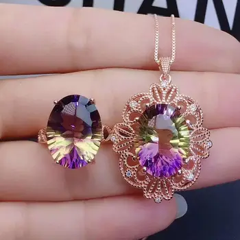 

Real Natural Amethyst jewelry set Natural Real Amethyst 925 sterling silver 1pc pendant,1pc ring