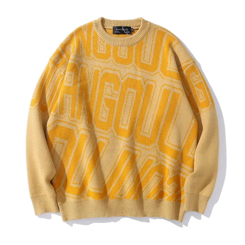 

Men Sweater Hip Hop Alphabet Jacquard O-Neck Pullover Sweaters Men Korean Casual High Street Fashion Autumn Couple Streetwear