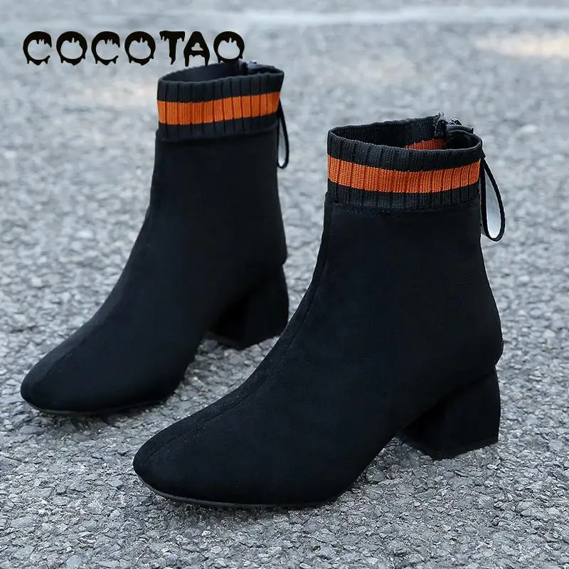 2019 New Autumn Fashion Stretch Boots Women's Booties Thick With High Heels Ins Thin Increased Socks British Wind | Обувь