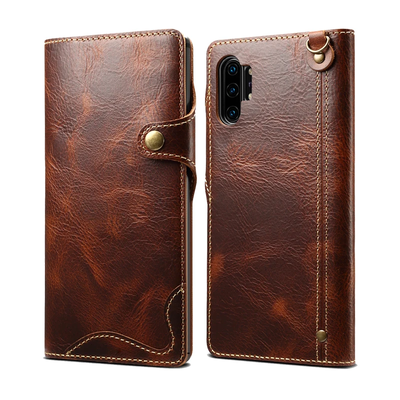 

Durable Repairable Genuine Leather Wallet Case For Samsung Galaxy Note 10/ Plus Vintage Magnet Button Flip Phone Case Cover Bags