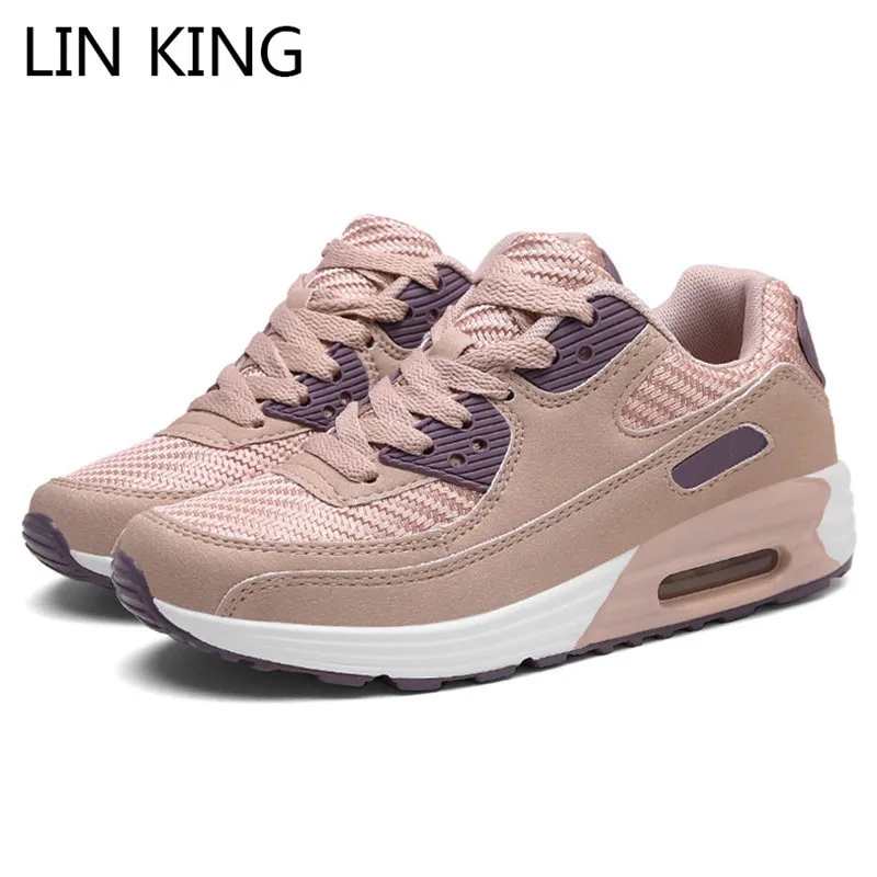 LIN KING/модные женские ботинки; модные кроссовки на воздушной подушке женская повседневная обувь на шнуровке; дышащие вязаные кеды, кроссовки tenis feminino; туфли с подошвой из вулканизированной резины