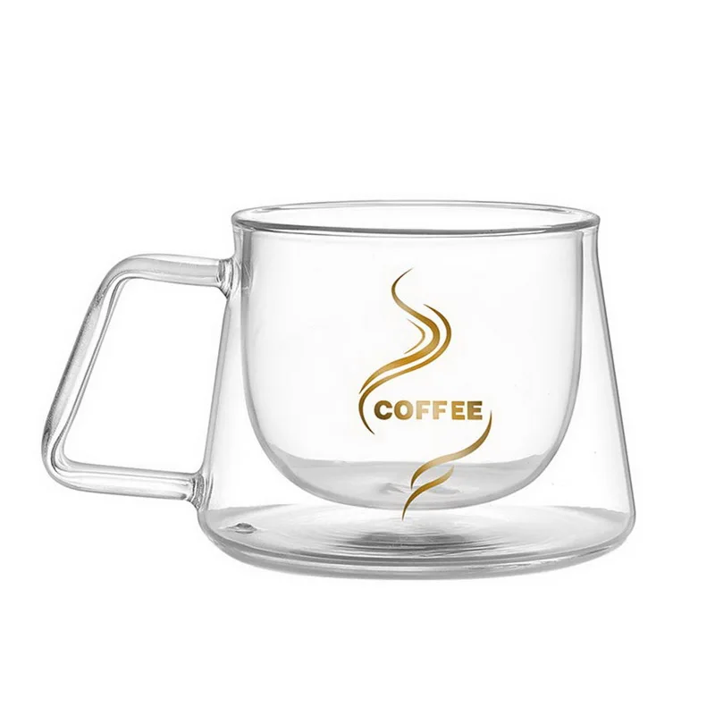 Прозрачный двусторонний настенный кружка для питья кофейные чашки чайный набор кружки пиво Кружка для офиса двойные стеклянные чашки с ручкой простые стили - Цвет: A