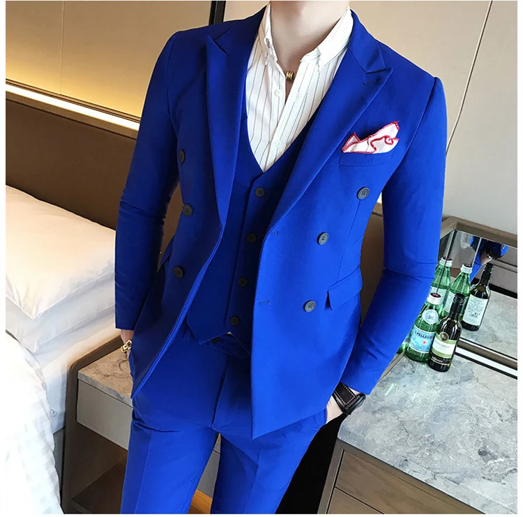 Plyesxale Slim Fit мужские s двойные приталенные пиджаки красный, черный, белый, серый, королевский синий свадебные костюмы для мужчин из трех предметов повседневный костюм YM6