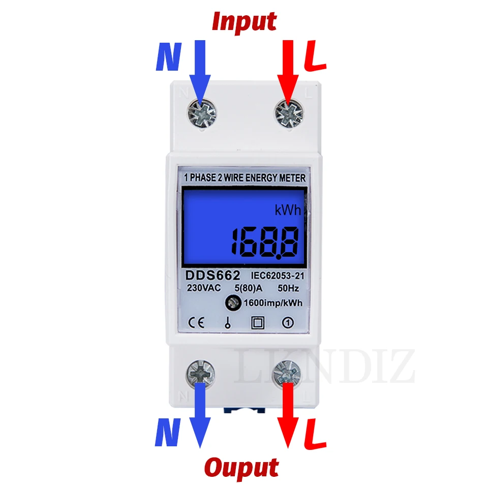 5(80)A 230V Digital Energy Meter DIN RAIL 50Hz KWH DIN RAIL METER LCD Display DDS662 DIGITAL Single Phase kWh counter freeship