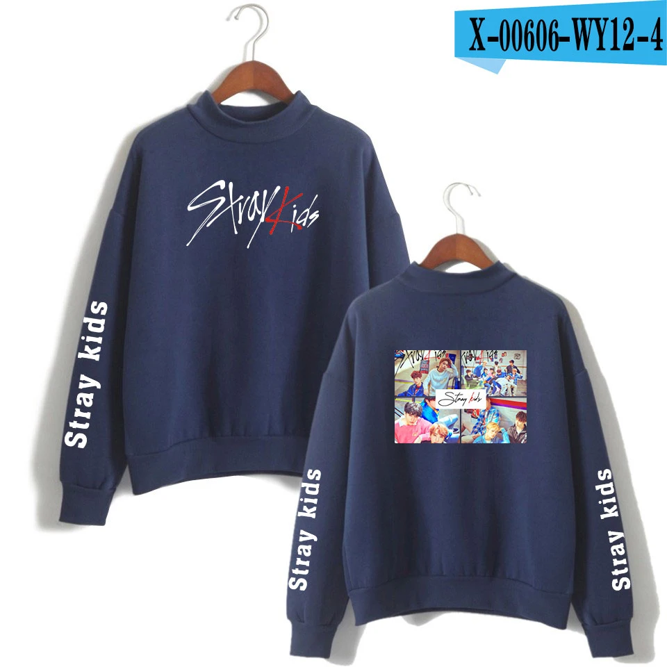 SHEIN stray kids футболка с водолазкой популярные повседневные пуловеры KPOP панк уличная Женская Повседневная Толстовка Harajuku - Цвет: Navy