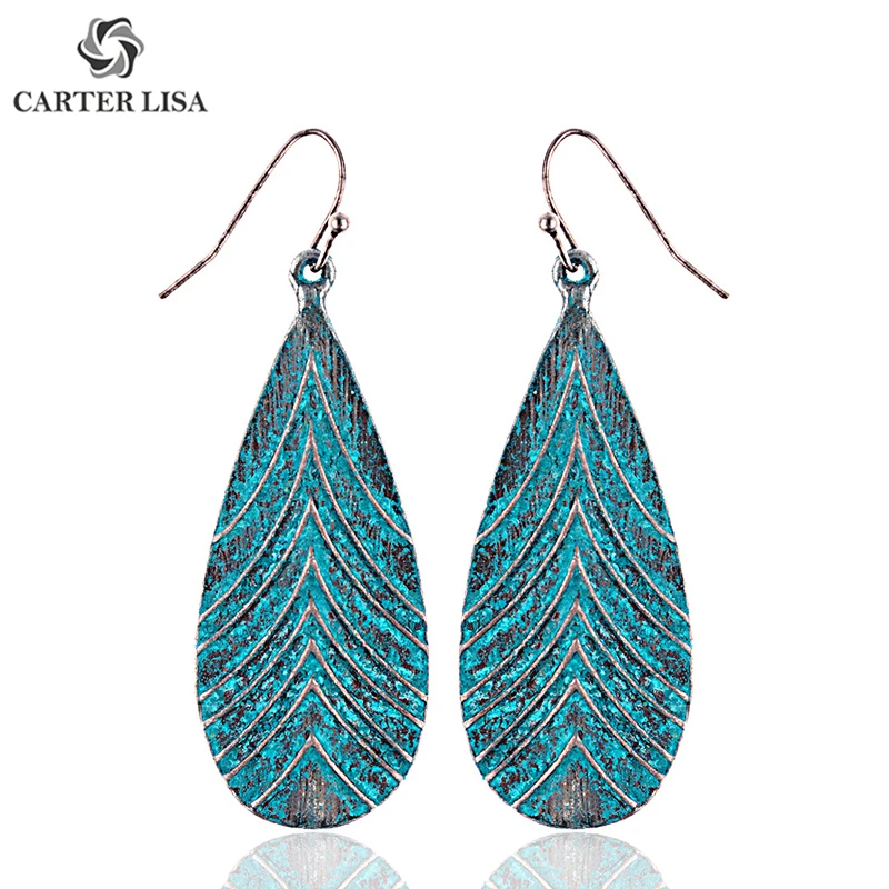 CARTER LISA Horticultural Tree Engraved Water Drop Dangle Earrings For Women Ethnic Vintage Jewelry Gifts accesorios mujer | Украшения и