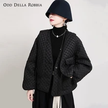 OddDellaRobbia Winter Women Personality Fashion V-Neck Diamond Cotton-Padded Jacket + Vest Two-Piece Solid Color Warm Jacket1905