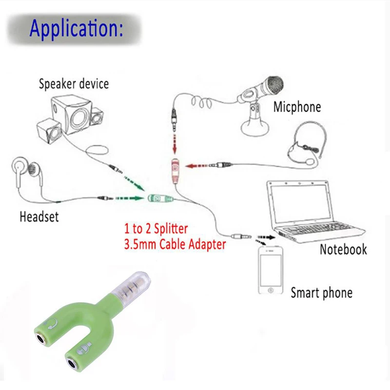 Adaptor Splitter 3.5mm Stereo Audio Jack Headphone 2 Way Headphone Jack Splitter Earphone Connector Converter U type