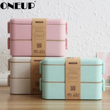 ONEUP – boîte à déjeuner de 800ml, Bento en paille de blé à 2 couches, vaisselle micro-ondes, conteneur de stockage des aliments