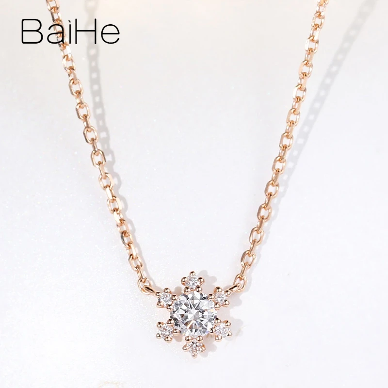 BAIHE Solid 18K розовое золото Сертифицированный 0.15ct круглый H/SI натуральный бриллиант помолвка модные ювелирные изделия Подарок ожерелья