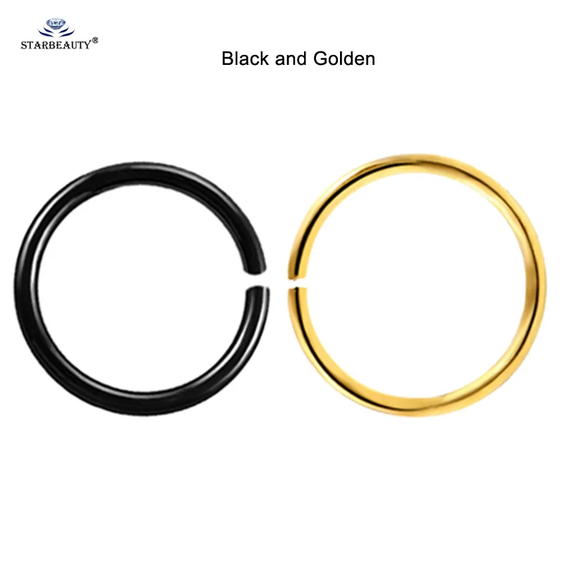 Black and Golden 2 шт 20 г 0,8 мм Тонкий поддельный нос кольцо перегородка спираль ноздри пирсинг Лабрет губы поддельные пирсинг титана хряща поддельные серьги обруч - Окраска металла: Black and Golden