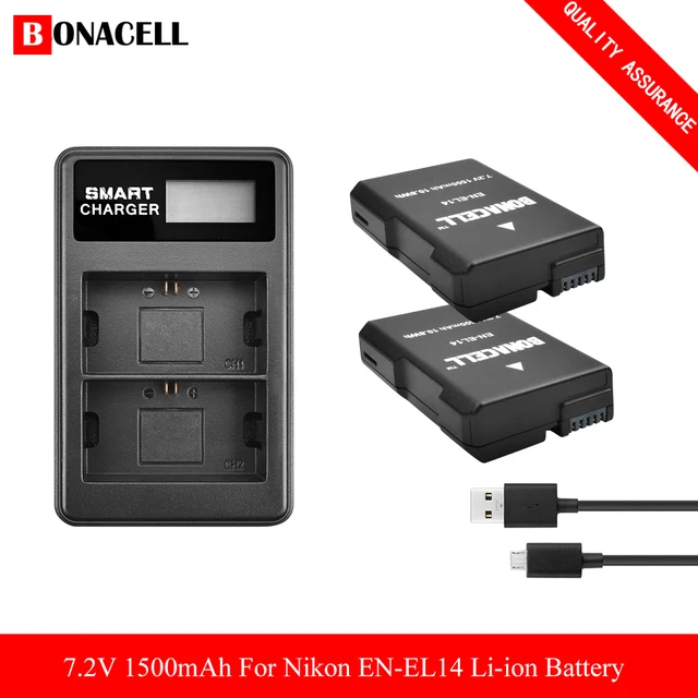 2000mAh EN-EL14 EN-EL14A ENEL14 Battery for Nikon D3100 D3200 D3300 D3400 D3500 D5600 D5100 D5200 P7000+LCD Battery Charger 2X Battery-Charger