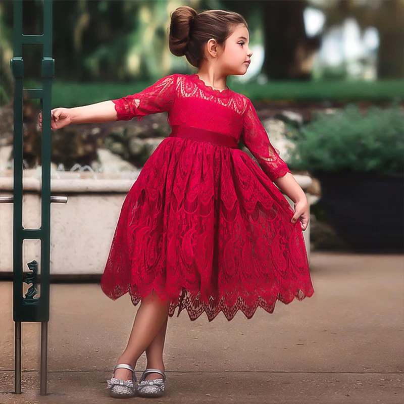 

2019 New Arrival High Quality Girl's Dress Autumn and Winter Children's Lace Princess Dress Bow-knot Cute Hipster Mesh Dress