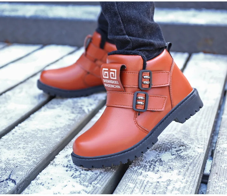 Children's shoes autumn and winter2019 children's shoes boys plus velvet cotton shoes leather kids snow boots girls Martin boots