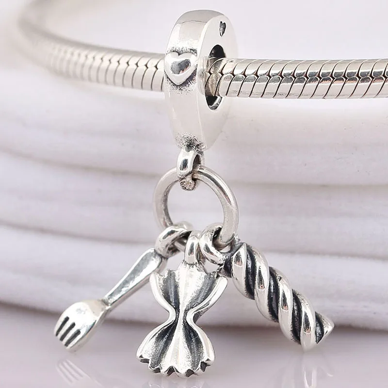 

Original Italy Pasta And Fork With Love Heart Pendant Beads Fit 925 Sterling Silver Charm Europe Bracelet Bangle Diy Jewelry