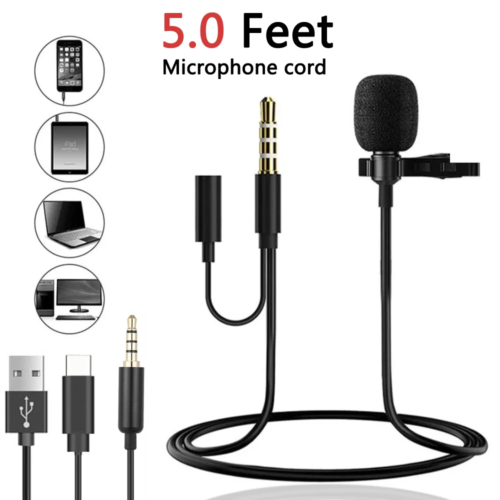 Omnidirectional Microphone 3.55mm Jack Lavalier Tie Clip USB Microphone Mini Audio Type C Mic For Computer Laptop Mobile Phone headset with mic