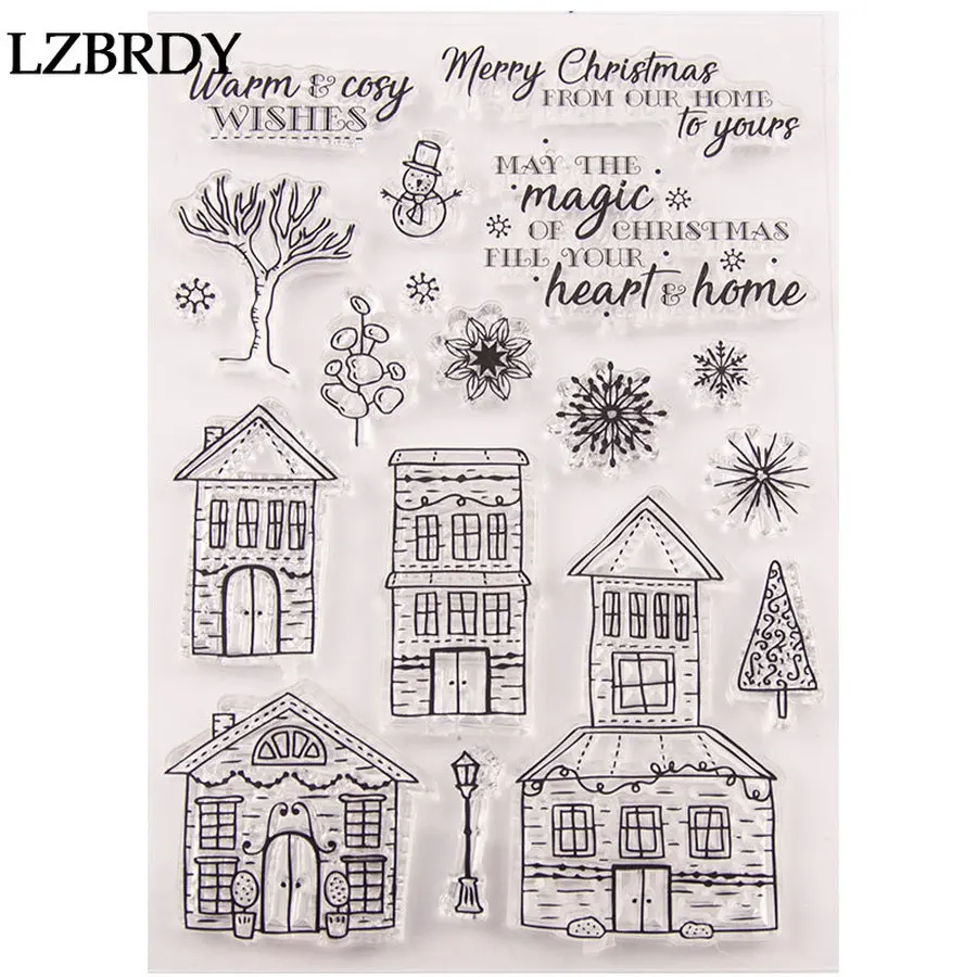 

1 Pack House Snow Flower Christmas Tree Merry Christmas Words Rubber Stamps for Scrapbooking Card Making Christmas Decors