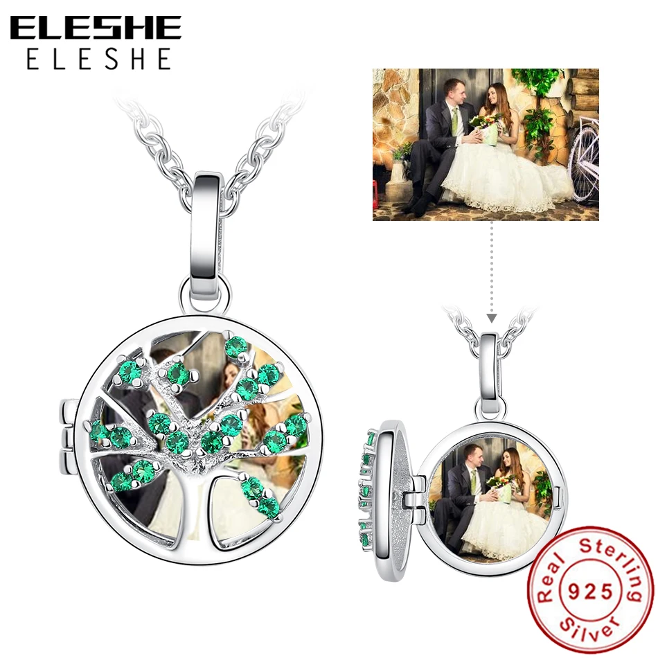 

ELESHE 925 Sterling Silver Tree Of Life Pendant Necklaces with Crystal CZ Custom Photo Chain Necklace for Women Fashion Jewelry