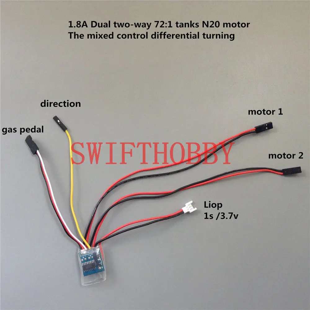 

1.8Ax2 Brushed ESC Dual two-way Speed Controller 1:75 RC Tank 3.7v 1S N20 motor