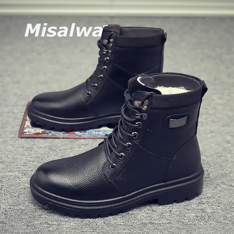 Misalwa/мужские зимние ботинки; Ковбойские ботинки из натуральной кожи и шерсти; Теплоизоляционные ботинки; Мужская обувь; Зимние ботинки в байкерском стиле; Военные ботинки|Зимние сапоги|   | АлиЭкспресс