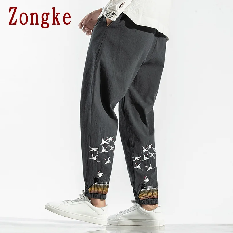 Zongke Crane брюки с вышивкой, мужские брюки для бега, мужские брюки, уличная одежда, спортивные штаны, шаровары, мужские брюки, 5XL, осень
