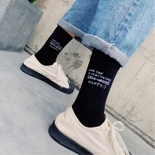 Jeseca, Новое поступление, женские носки с буквенным принтом, Осень-зима, черно-белые носки, студенческий стиль, для девочек, Harjauku, винтажные уличные носки