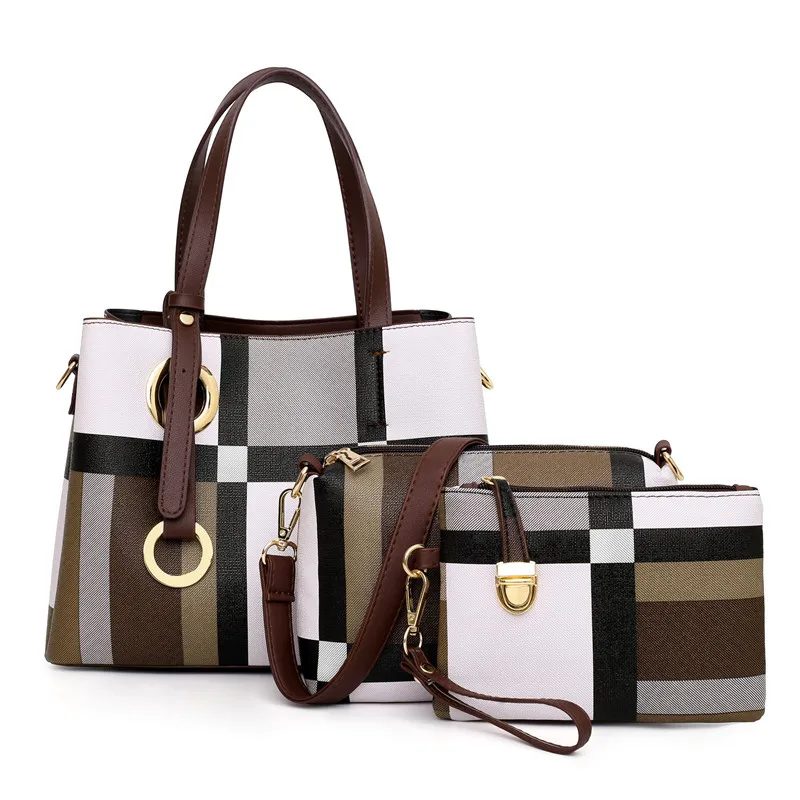 

Winter New Arrival Trend Contrast Color Retro Shoulder Oblique Received Handbag Four-piece Set Cool Mommy Different Size Bags
