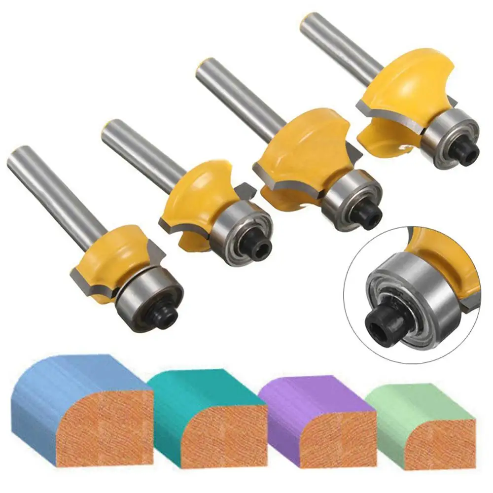

4Pcs 1/4" Shank Round Over Bead Edge Forming Router Bit 1/2'' 3/8'' 1/4'' 1/8''