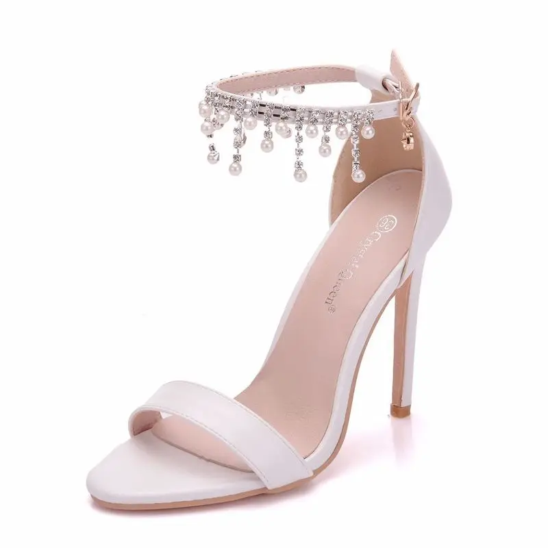 

women sandals wedding banquet PU Rhinestones Buckle Strap 11CM Thin High heels Round Toe zapatos de mujer women shoes size 35-42