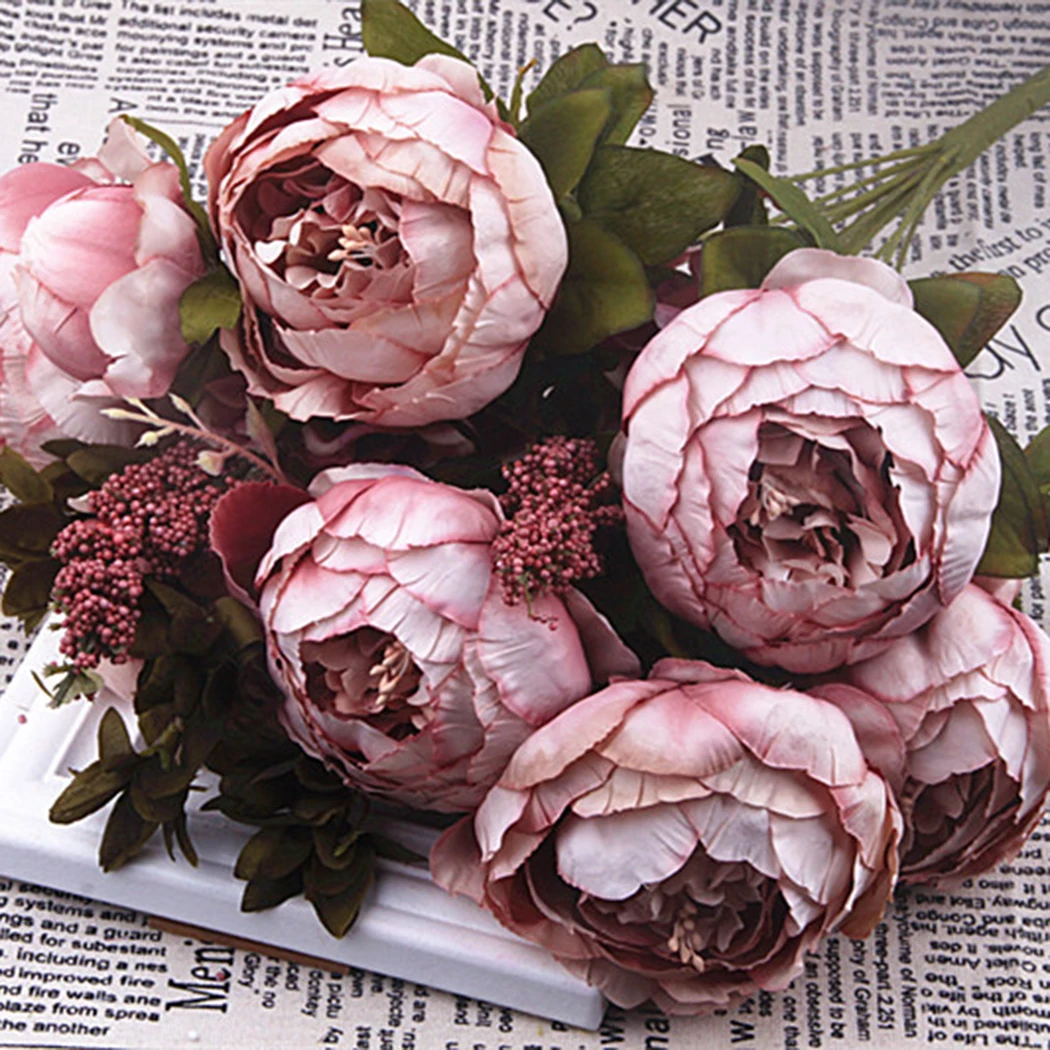 13 головок Искусственный Пион искусственный темно-розовый пион шелковый букет