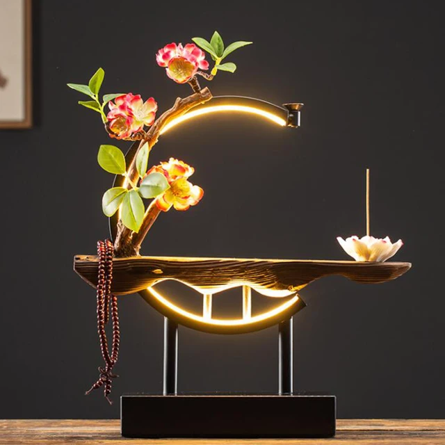 Waterfall Backflow Incense Burner Lady Flower Ceramic Incense Holder with LED Light Zen Buddha Censer Flower Incense Stick Rack Style 9