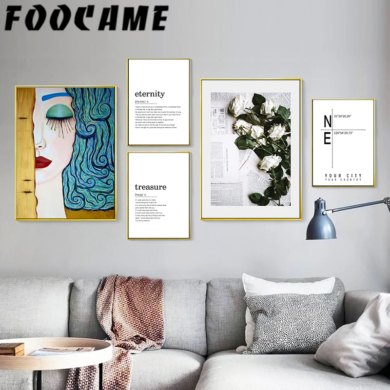 

FOOCAME Motivational Flower Letter Nordic Poster Wall Art Canvas Abstract Painting Print Quote Room Modern Decoration Pictures
