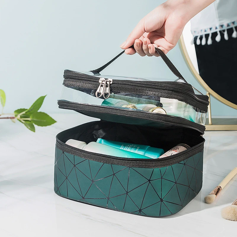 

Double Layer Travel Makeup Bag Women Portable Cosmetic Bag with Divider Organizer Case for Storage Make Up Brush Toiletry Bags