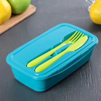 

Lunch box 1 L with cutlery, turquoise