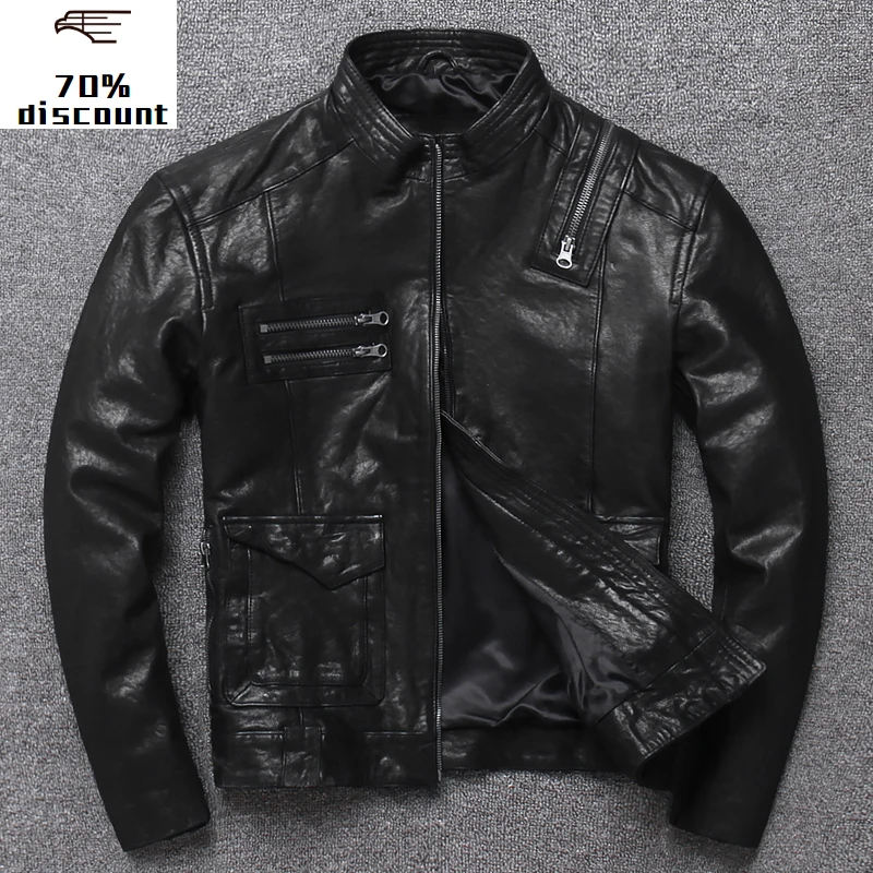 

2020 New leather Genuine Men's sheepskin jacket Men cool thin coat cow leather jacket