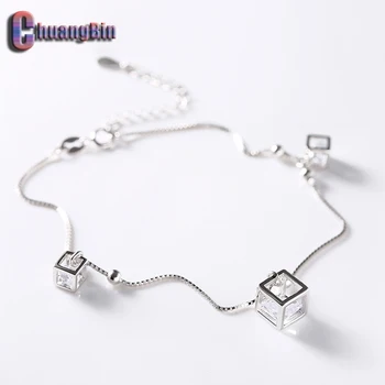 

Genuine S925 sterling silver anklet female models creative personality square hollow anklet box silver anklet birthday gift