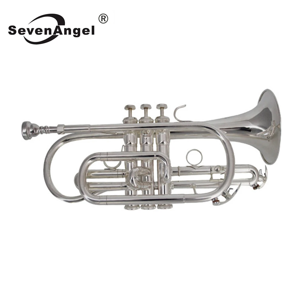 

Плоская труба SevenAngel Cornet Bb, профессиональная Посеребренная труба с мундштуком и чехлом для переноски, музыкальный инструмент