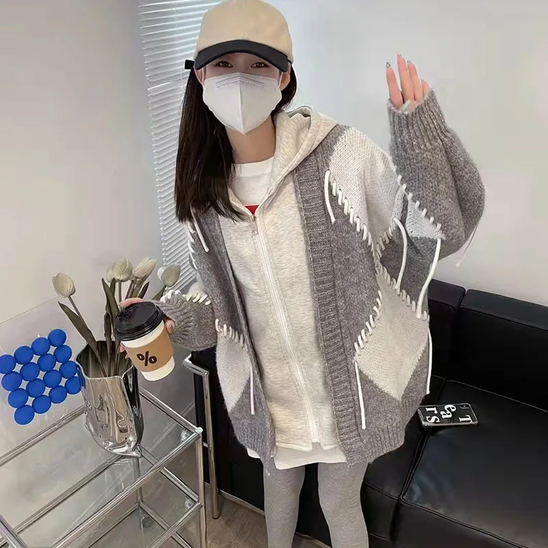 

Anbenser-Женский Однотонный свитер OL, верхняя одежда, топы, элегантные лацканы, толстый теплый вязаный кардиган, женские свитера, осень, зима