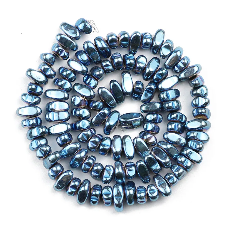 JHNBY 15 дюймов золото серебро черный гематит неправильный гравий натуральный камень разделитель свободные бусины для изготовления ювелирных изделий браслет DIY фурнитура - Цвет: Light blue