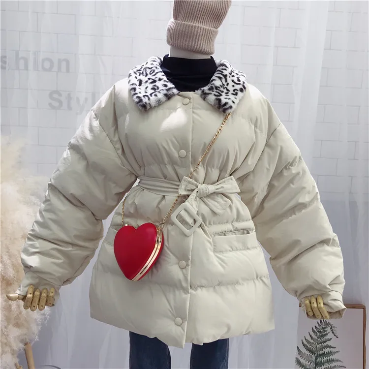 

CHIC Cotton-padded Clothes Women's Winter 2018 New Style Lace-up Waist Hugging Cotton Coat Cotton-padded Jacket bao wen ling Thi