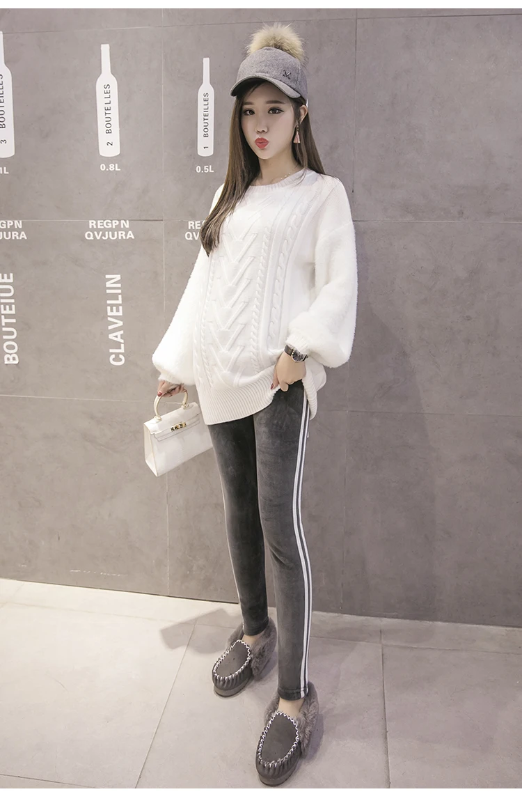 Linha de Veludo Roupas de Gravidez Inverno Leggings Maternidade Grosso Cintura Ajustável Mulheres Grávidas Calças Ropa Mujer Maternal 30 Inverno leggings maternidade grosso cintura ajustável linha