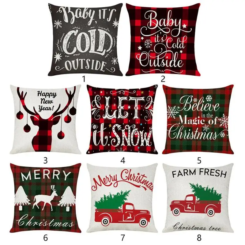 New Year Christmas Gift Santa Claus Elk Car Cushion Linen Pillow Cushion 45*45 cm Pillow Case Sofa Car Cushion Home Decor