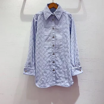 

2020 spring new women's shirt high quality long sleeve lapel casual loose stitching fashion shirt top