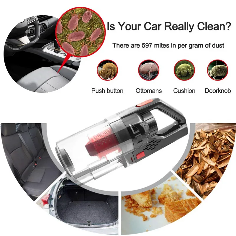 US $30.89 Portable Car Vacuum Cleaner Wet Dry Dual Use Cordless Wireless HandHeld Car Cleaner 12V 150W 6000PA Suction Power Houdehold